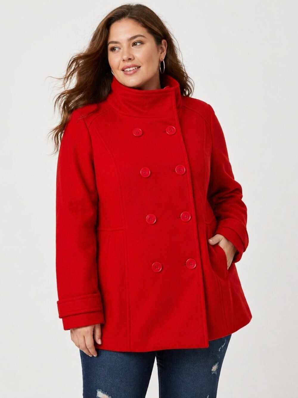 Torrid Red High Neck Double Breasted Coat Jacket Size 4 4XL